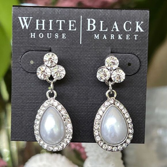 Silver Pearl Crystal EarringsWhite House / Black Market - Picture 5 of 6